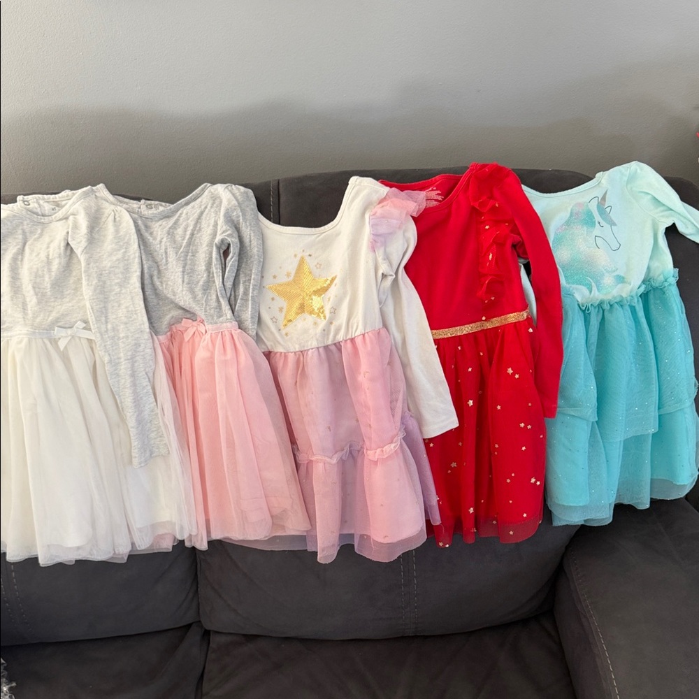 Lot of SEVEN Adorable Toddler Long-sleeve dresses